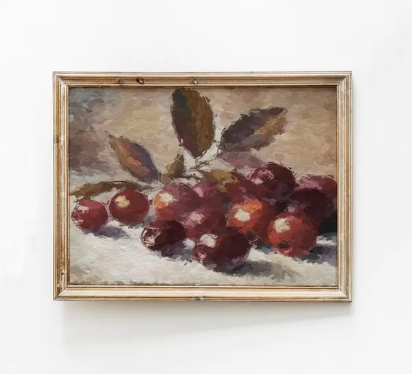 Vintage Cranberries Still Life Art Print, Rustic