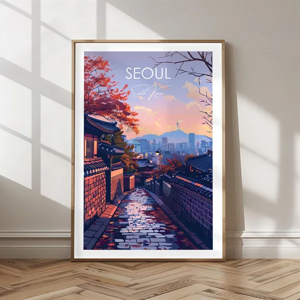 Seoul City Poster, South Korea Skyline Travel Poster