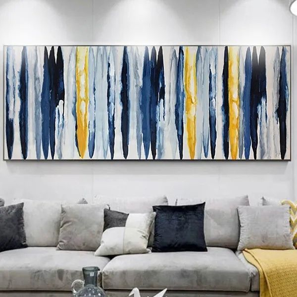 Abstract Navy Blue Minimalist Art Print for Living Room