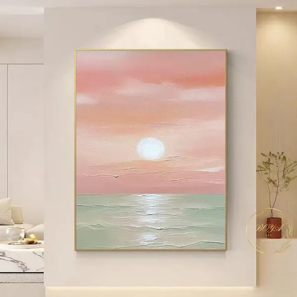 Abstract Seascape, Green Ocean Pink Sky Poster Print