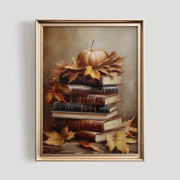 Rustic Autumn Still Life, Vintage Books Art Print