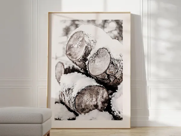 Wood Stack Winter Nature Photography Poster