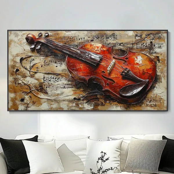 Violin Oil Painting Art Print, Music Room Decor