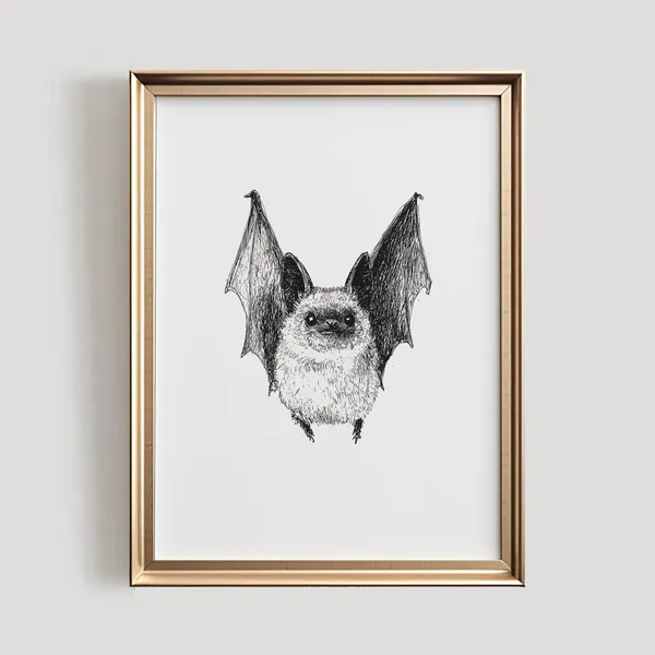 Bat Print Halloween Wall Art, Minimalist Spooky Decor