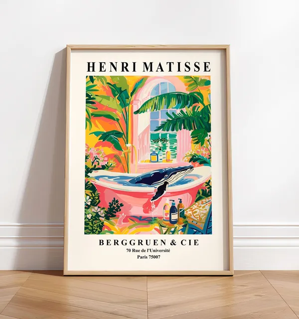 Humpback Whale In Bathtub, Matisse-Inspired Art Print