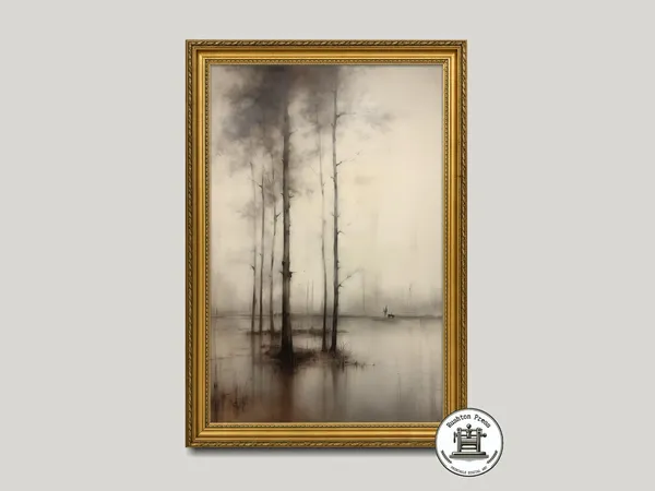Vintage Lakeside Forest Landscape Art Print