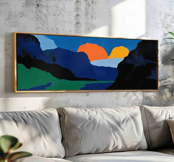 Modern Landscape Art Print, Minimal Horizontal Panorama