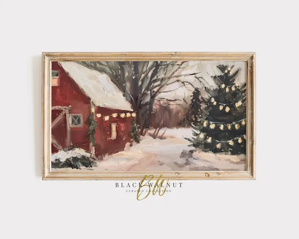 Winter Rustic Country Landscape Art Print, Holiday Decor