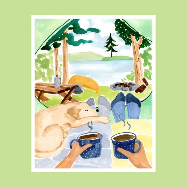 Camping Dog Art Print, Rustic Home Decor