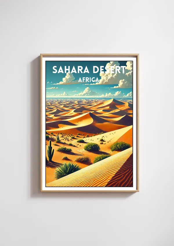 Sahara Desert Travel Poster, Africa Landscape