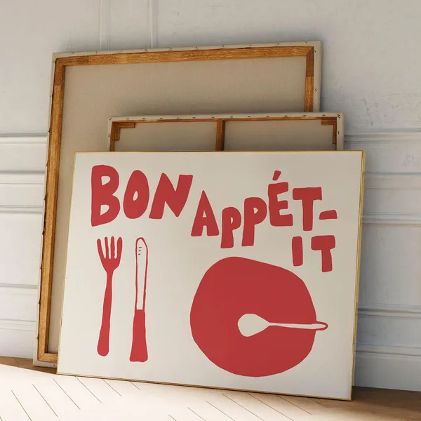 Bon Appetit Retro Food Art Print, Kitchen Decor