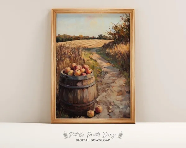 Rustic Autumn Landscape Vintage Countryside Art Print