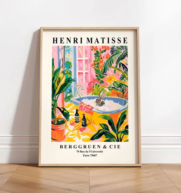 Bunny In Bathtub, Matisse-Inspired Bathroom Poster