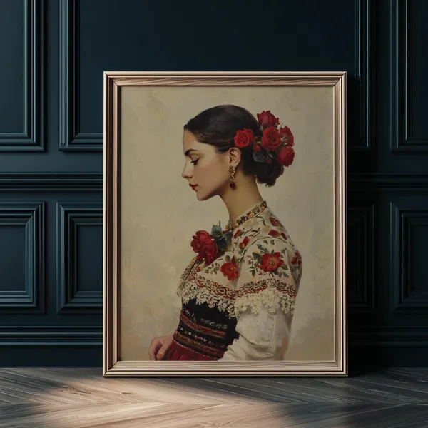 Romantic Mexican Woman Art Print, Mariachi Wall Decor