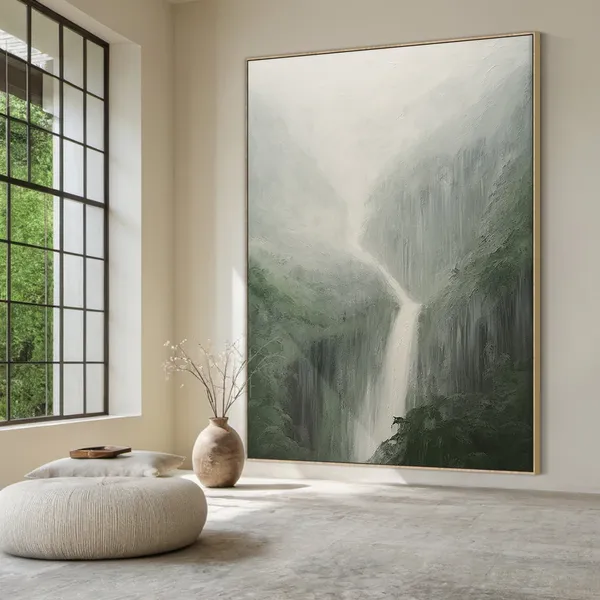 Green Abstract Mountains Waterfall Art Print