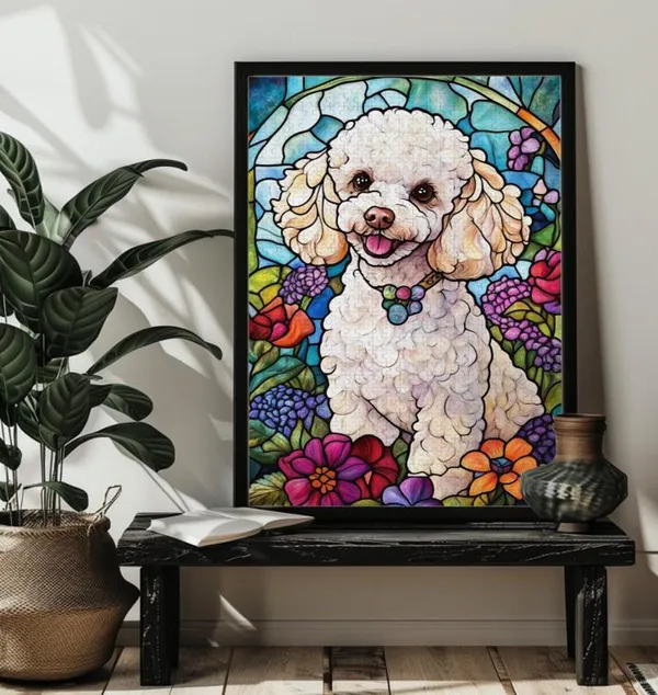 Stained Glass Poodle Puzzle, Dog Lover Art Print