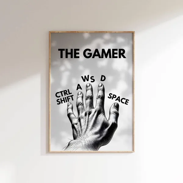 Gamer Hand Illustration Poster, Gaming Room Decor