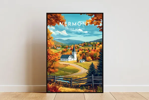 Vermont Travel Poster, United States Travel Poster