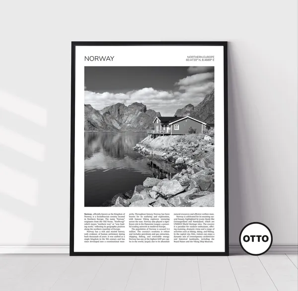 Norway Fjord Travel Poster, Lofoten Reine Landscape