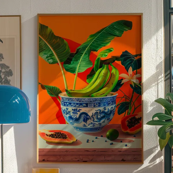 Banana Painting Print, Kitsch Preppy Fruit Decor