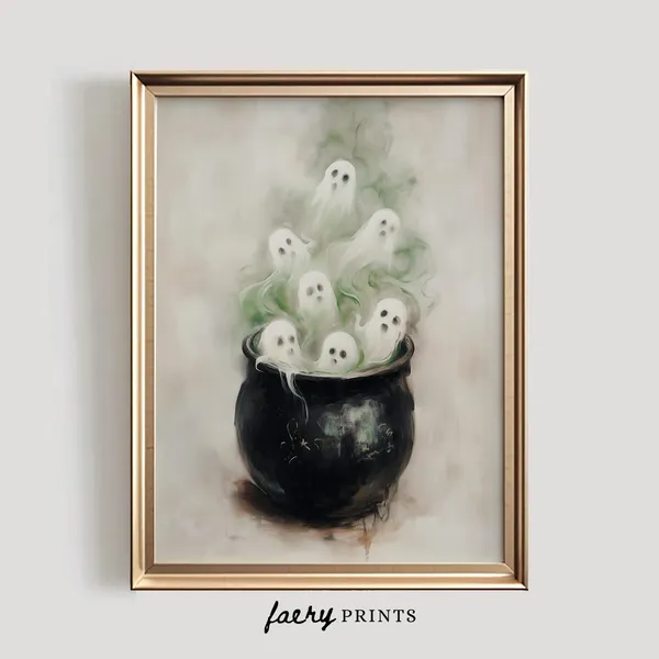 Ghosts In Cauldron Halloween Wall Art Print