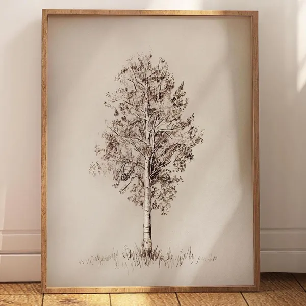 Vintage Aspen Tree Pencil Sketch Art Print