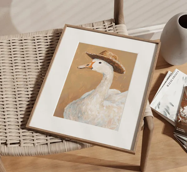 Silly Cowboy Goose Art Print, Western Nursery Decor