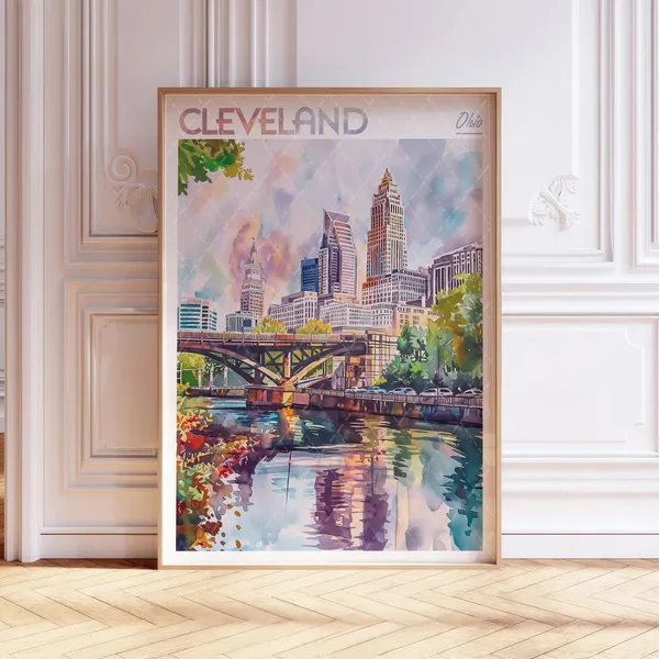 Cleveland Ohio Watercolor Travel Poster