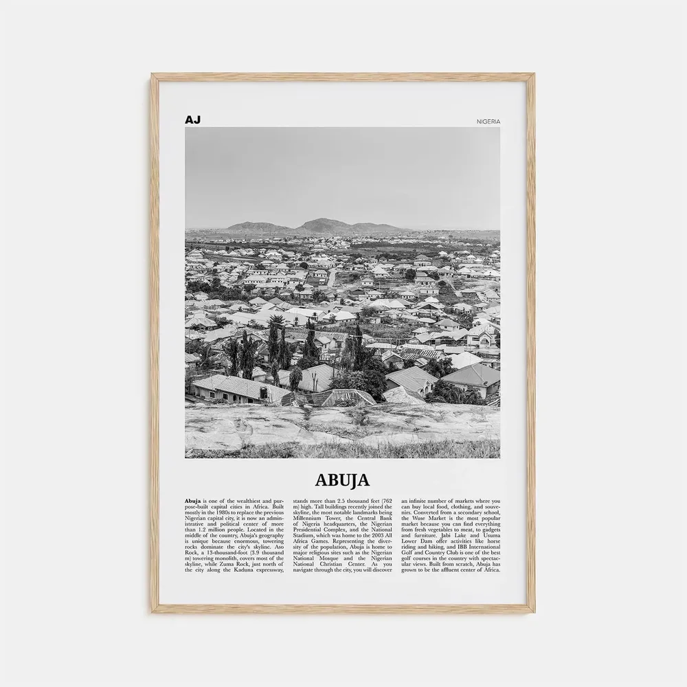 Abuja Black And White Travel Poster, Nigerian Africa