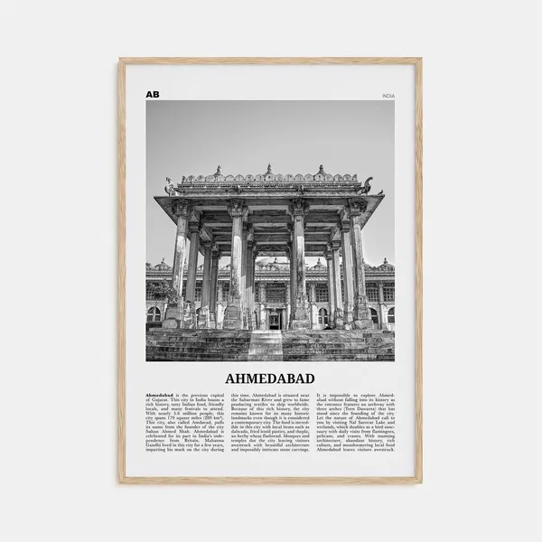Ahmedabad Black And White Travel Poster, India Map