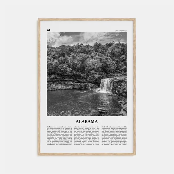 Alabama Black and White Map, Travel Poster Art Print
