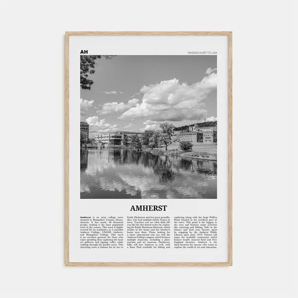 Amherst Map Art Print, Black and White Massachusetts
