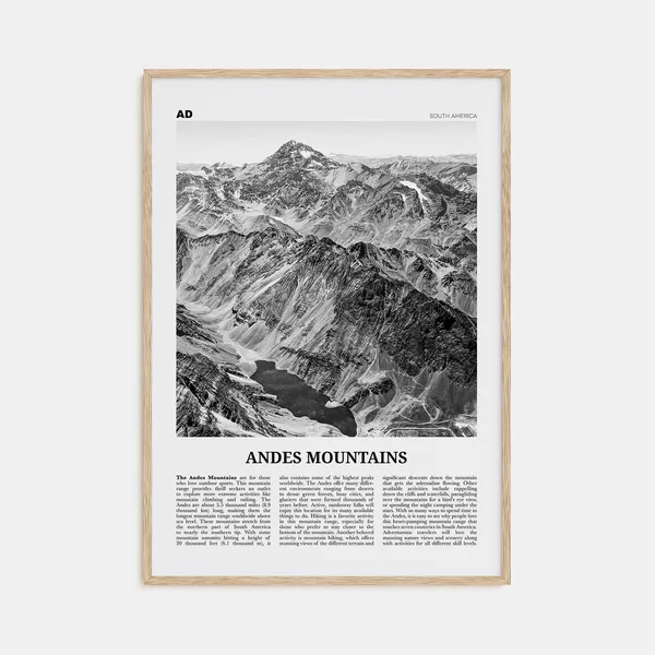 Andes Mountains Black and White Travel Poster