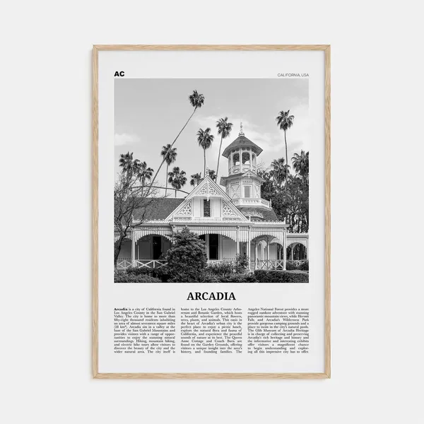 Arcadia California Travel Poster, Black and White