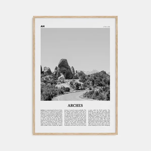 Arches National Park Black and White Travel Poster