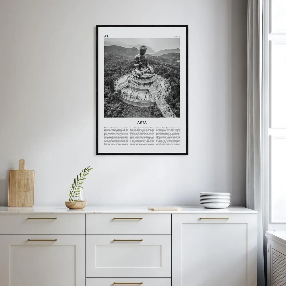 Asia Black and White Travel Poster, Continent Map - Image 2