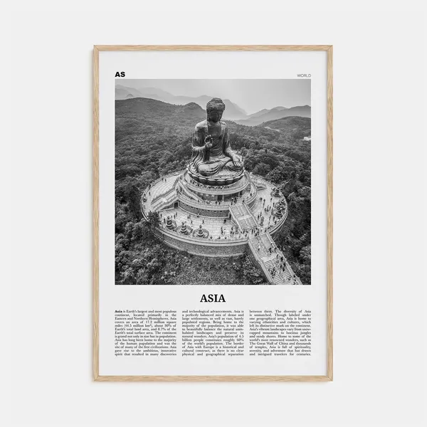 Asia Black and White Travel Poster, Continent Map