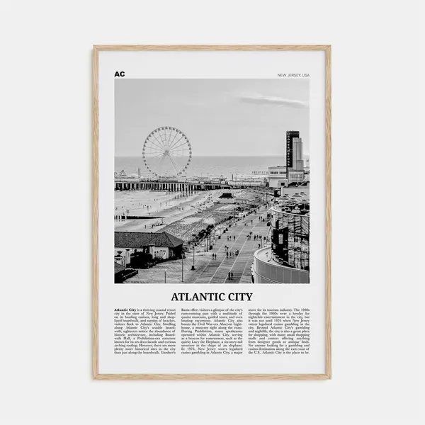 Atlantic City Black And White Travel Art Print