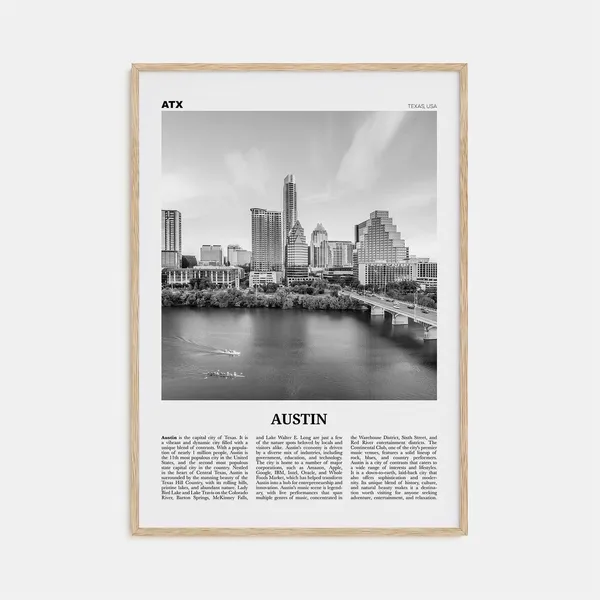 Austin Black And White Travel Poster, Texas USA