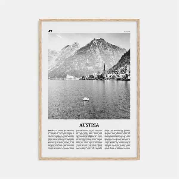 Austria Black and White Travel Poster, Europe Wall Art Print