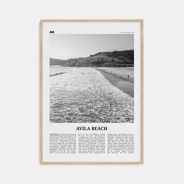 Avila Beach Black and White Travel Poster, California