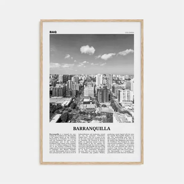 Barranquilla, Colombia Black and White Travel Poster