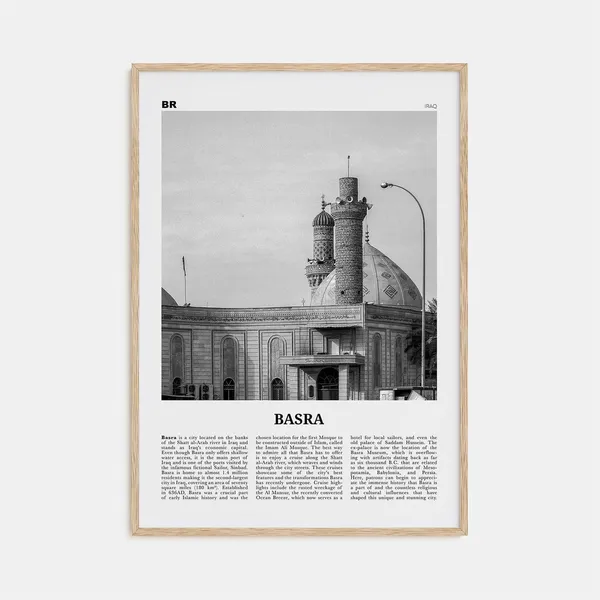 Basra Black and White Travel Poster, Iraq Map