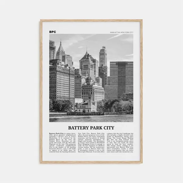 Battery Park City Black and White Travel Poster