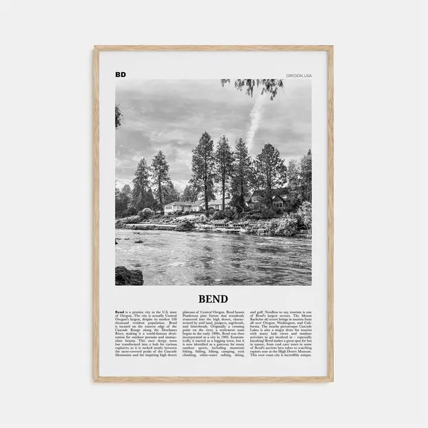 Bend Black and White Travel Poster, Oregon USA