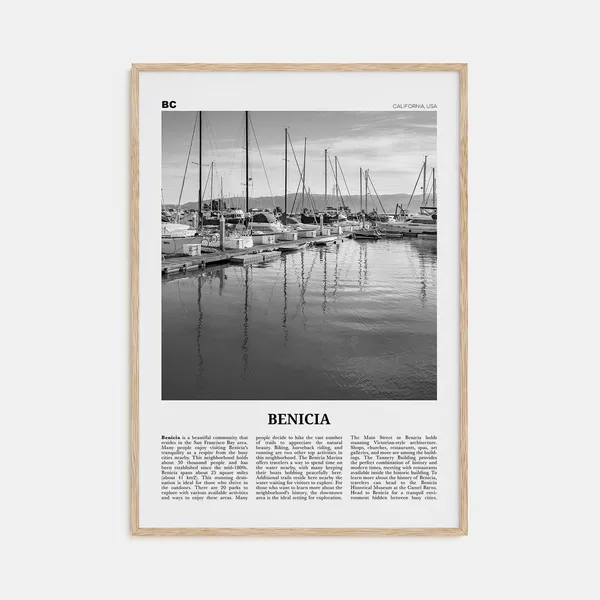 Benicia Black and White Travel Poster, California USA
