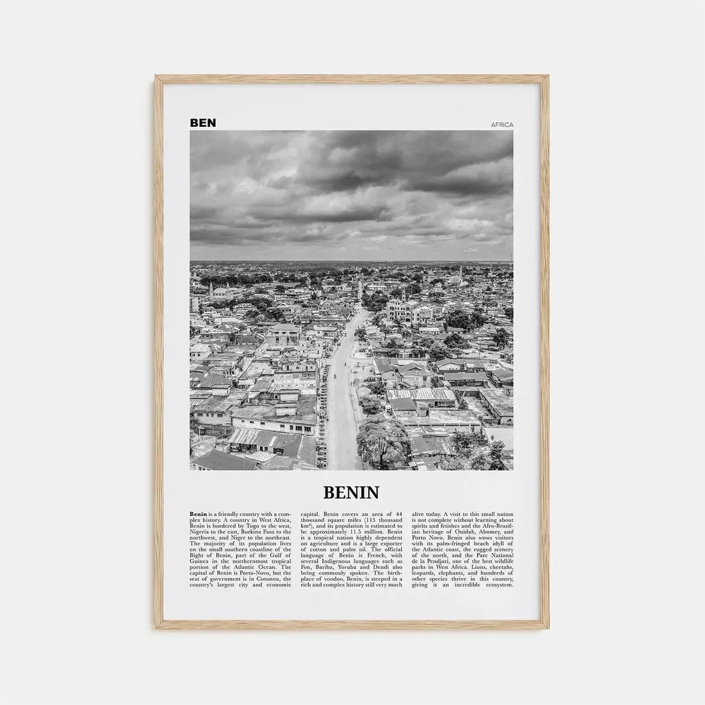 Benin Black and White Travel Poster, Cotonou Africa