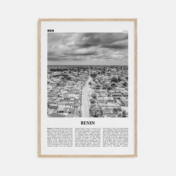 Benin Black and White Travel Poster, Cotonou Africa