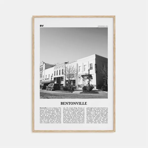 Bentonville Black and White Travel Poster, Arkansas