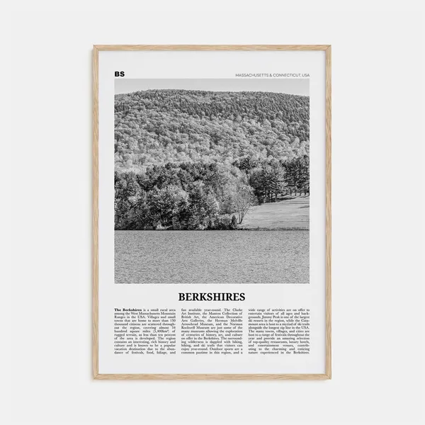 Berkshires Black and White Map Art Print, Massachusetts